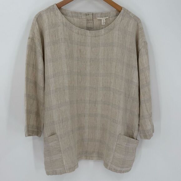 Eileen Fisher Organic Linen Catalan Patch Pocket Oversized Tunic Top Medium - Picture 1 of 7